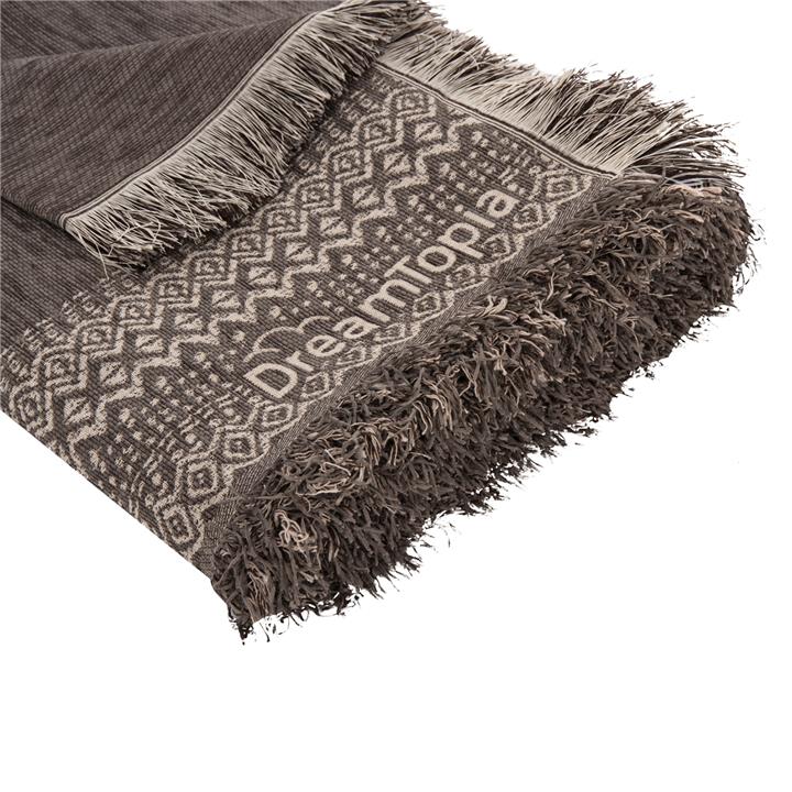 SOFA COVER-THROW WITH FRINGES DREAMTOPIA HM12165.04 IN BROWN COLOR 295X170cm.