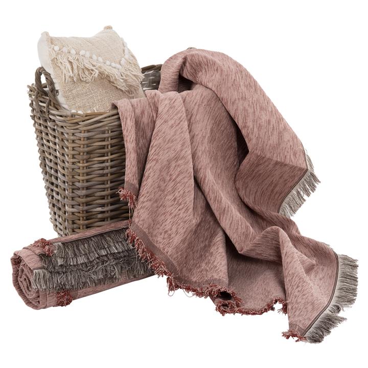 SOFA COVER-THROW WITH FRINGES DREAMTOPIA HM12165.11 IN DUSTY PINK COLOR 295X170cm.