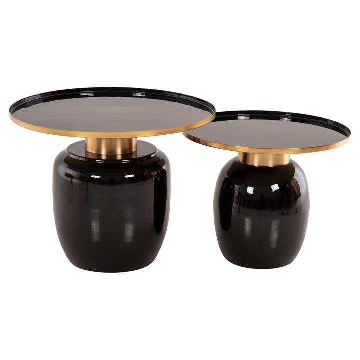 SIDE TABLES 2PCS FRYNX HM9662 METAL IN BLACK AND GOLD Φ60 & Φ50,5 cm.