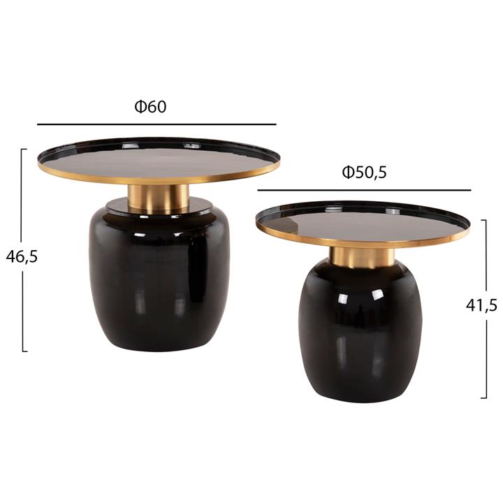 SIDE TABLES 2PCS FRYNX HM9662 METAL IN BLACK AND GOLD Φ60 & Φ50,5 cm.