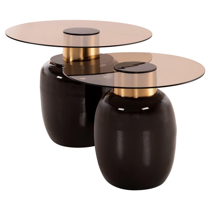 SIDE TABLES 2PCS FRYN HM9663 METAL IN BROWN AND GOLD Φ60 &Φ50 cm.