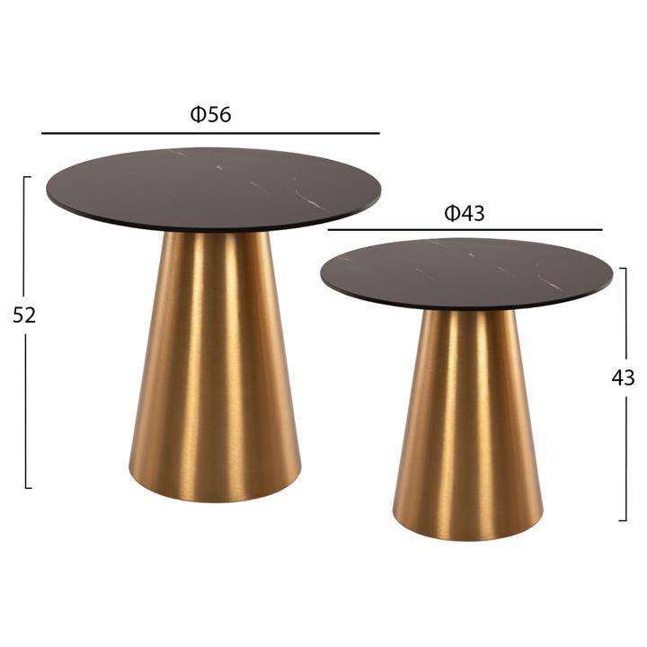 SIDE TABLES 2PCS RENGI HM9665 METAL IN GOLD-BLACK CERAMIC TOP Φ56&Φ43 cm.
