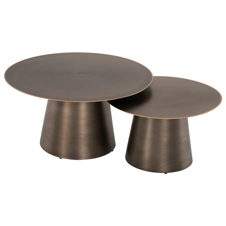 COFFEE TABLES 2PCS NICKELY HM9667 METAL IN NICKEL ANTIQUE Φ80x41H & Φ60x36H cm.