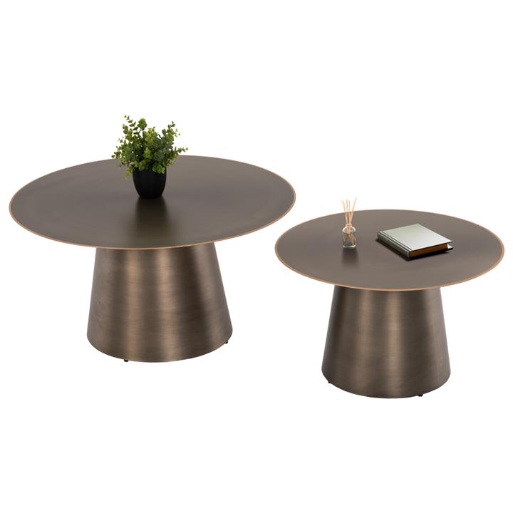 COFFEE TABLES 2PCS NICKELY HM9667 METAL IN NICKEL ANTIQUE Φ80x41H & Φ60x36H cm.