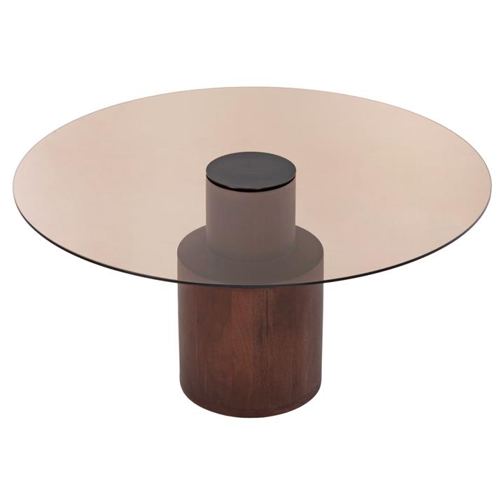 COFFEE TABLE SUNNET HM9670 MANGO WOOD IN BROWN-GLASS TOP Φ80x41Hcm.