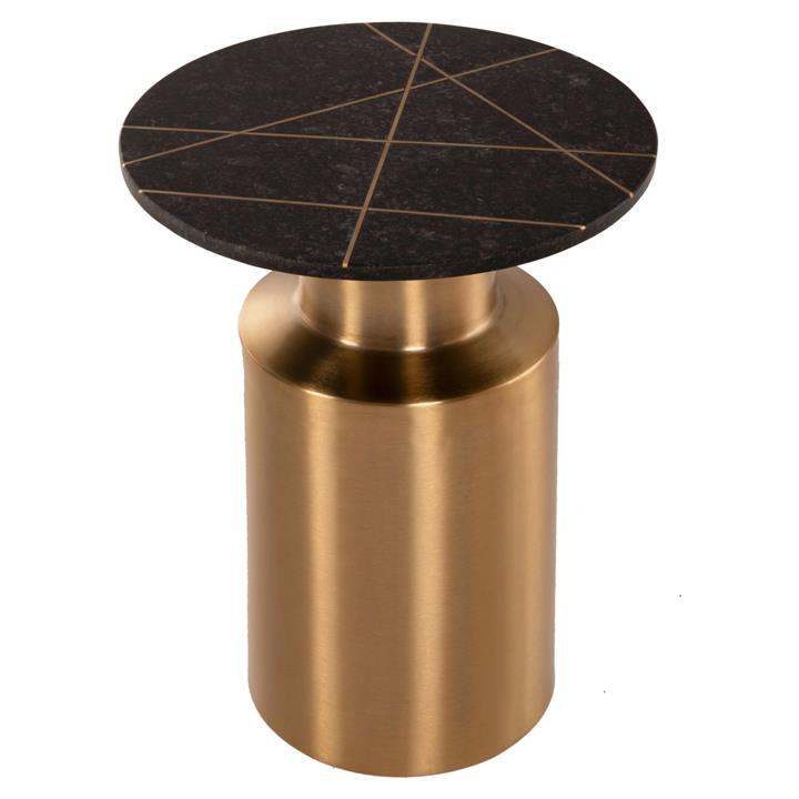 SIDE TABLE CLAYDEE HM9675 METAL IN GOLD-BLACK INLAY MARBLE TOP Φ41x54,5Hcm.