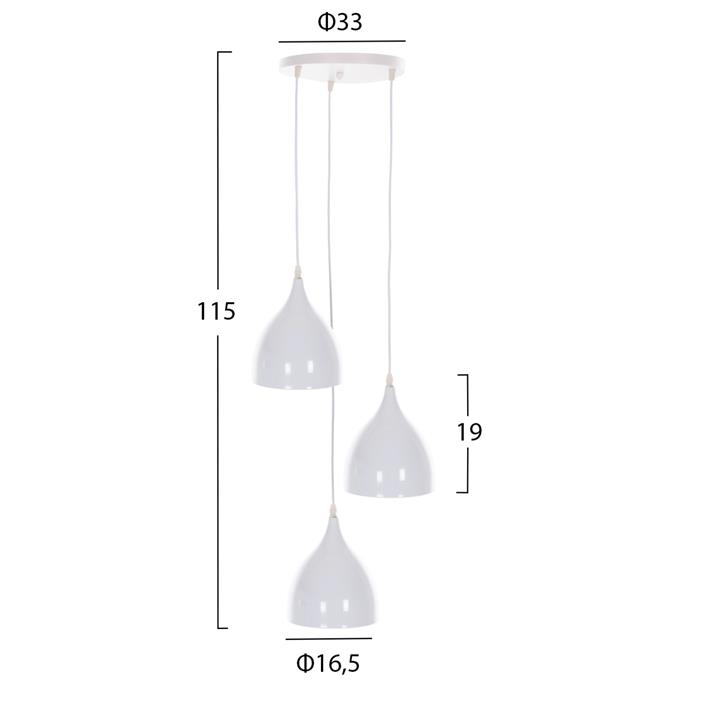 CEILING PENDANT LAMP HM4138 3-LIGHT WHITE METAL Φ33x33-115Hcm.