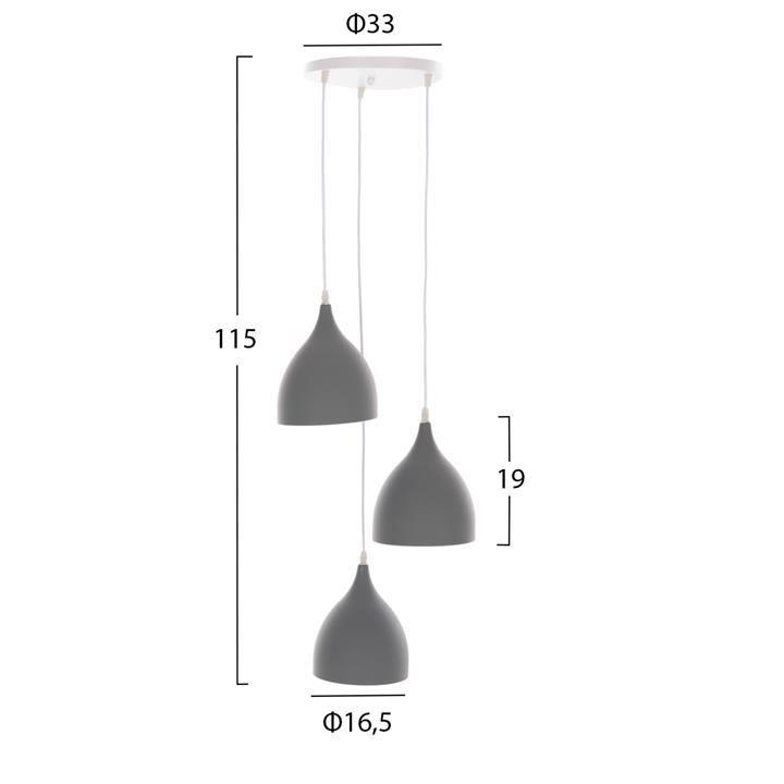 CEILING PENDANT LAMP HM4139 3-LIGHT GREY METAL Φ33x33-115Hcm.
