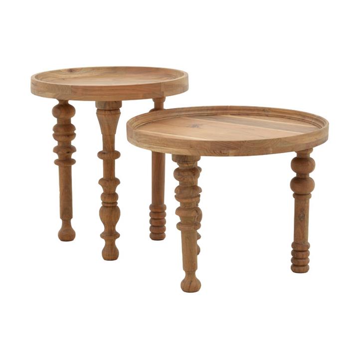 Side tables set 2pcs Kelly pakoworld solid acacia wood walnut