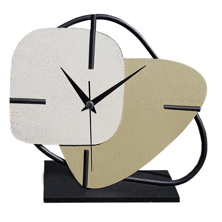 TABLE CLOCK HM4338 METAL IN ECRU-LIGHT GREEN-BLACK BASE 25X22H cm.