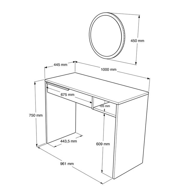 Dressing table with mirror Dorjie pakoworld melamine natural-dark grey 100x44.5x75cm
