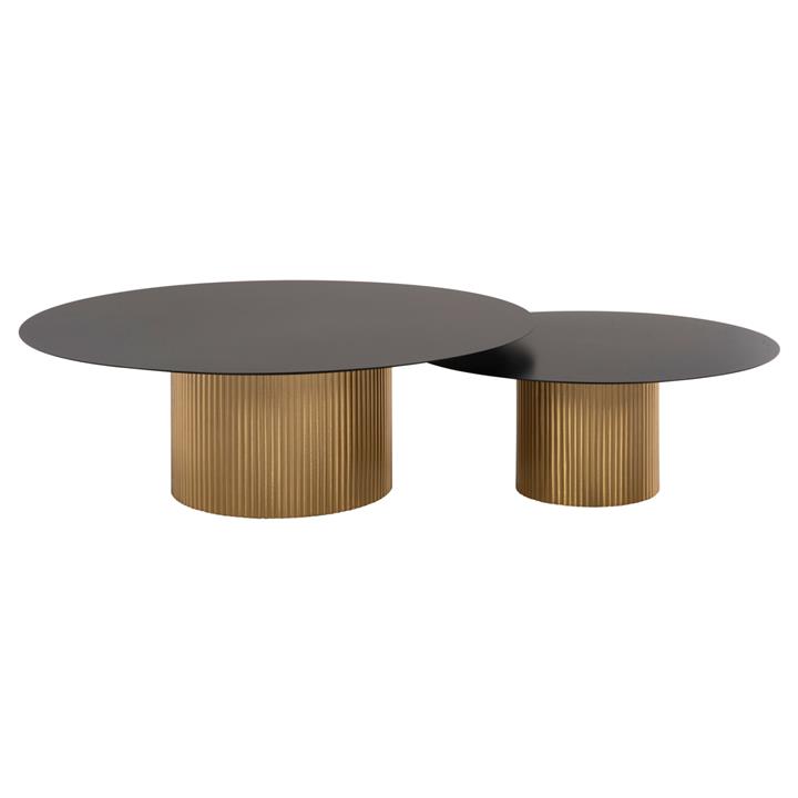 COFFEE TABLES 2PCS CLAD HM11916 METAL IN GOLD-BLACK TOP Φ110x38H & Φ80x32H cm.