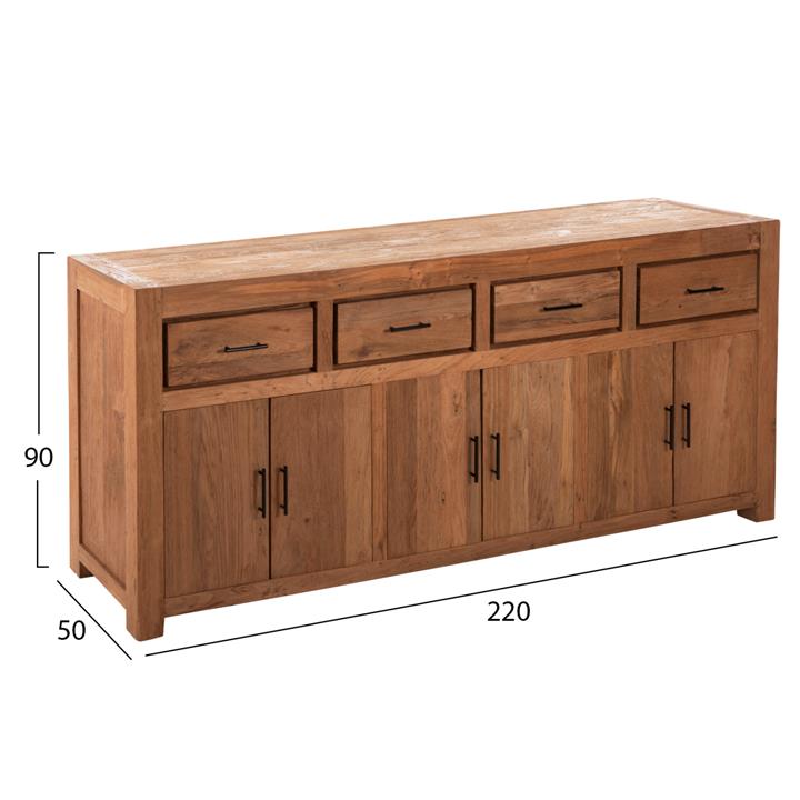 BUFFET GRAYSON HM9802 RECYCLED TEAK WOOD IN NATURAL 220x50x90Hcm.
