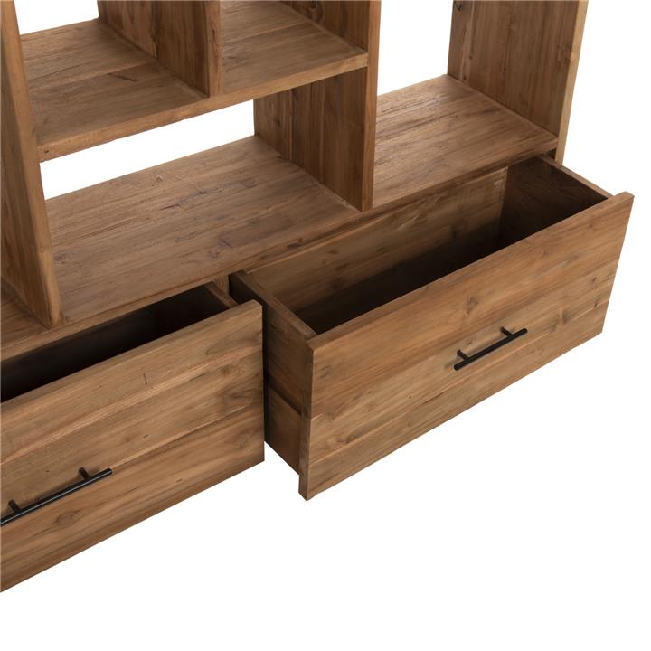 BOOKCASE ROMULUS HM9803 RECYCLED TEAK WOOD-2 DRAWERS 140x30x210,5Hcm.