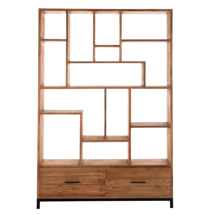 BOOKCASE ROMULUS HM9803 RECYCLED TEAK WOOD-2 DRAWERS 140x30x210,5Hcm.