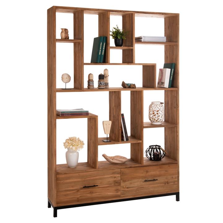 BOOKCASE ROMULUS HM9803 RECYCLED TEAK WOOD-2 DRAWERS 140x30x210,5Hcm.