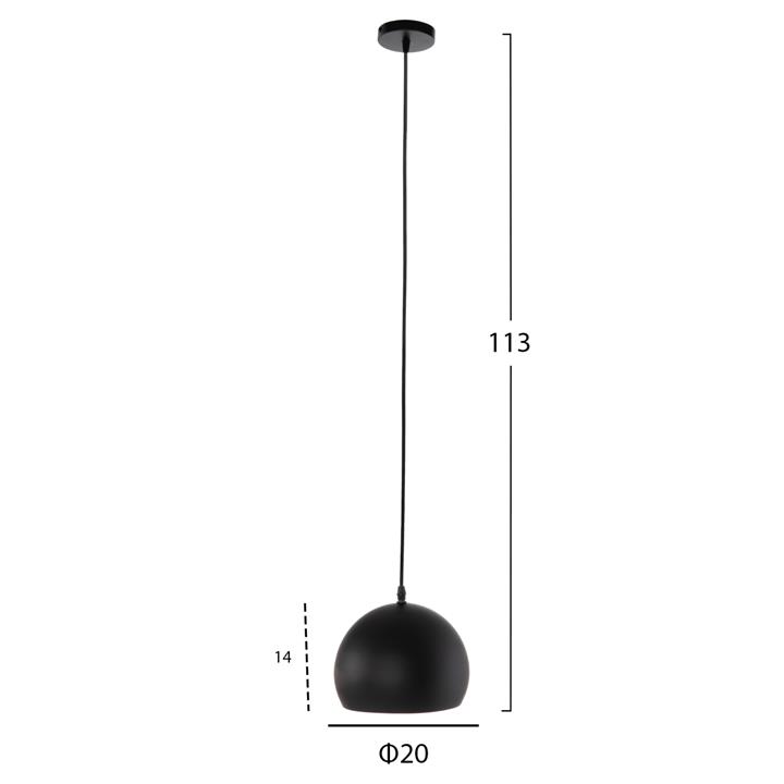 CEILING PENDANT LUMINAIRE HM4154 BLACK METAL SPHERICAL CAP Φ20x113Hcm.