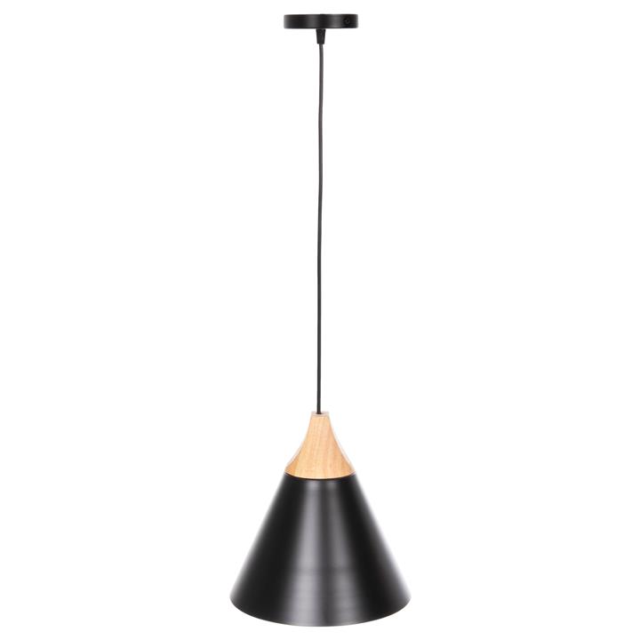 CEILING PENDANT LUMINAIRE HM4148 BLACK METAL CAP-WOOD DETAIL Φ22x115Hcm.