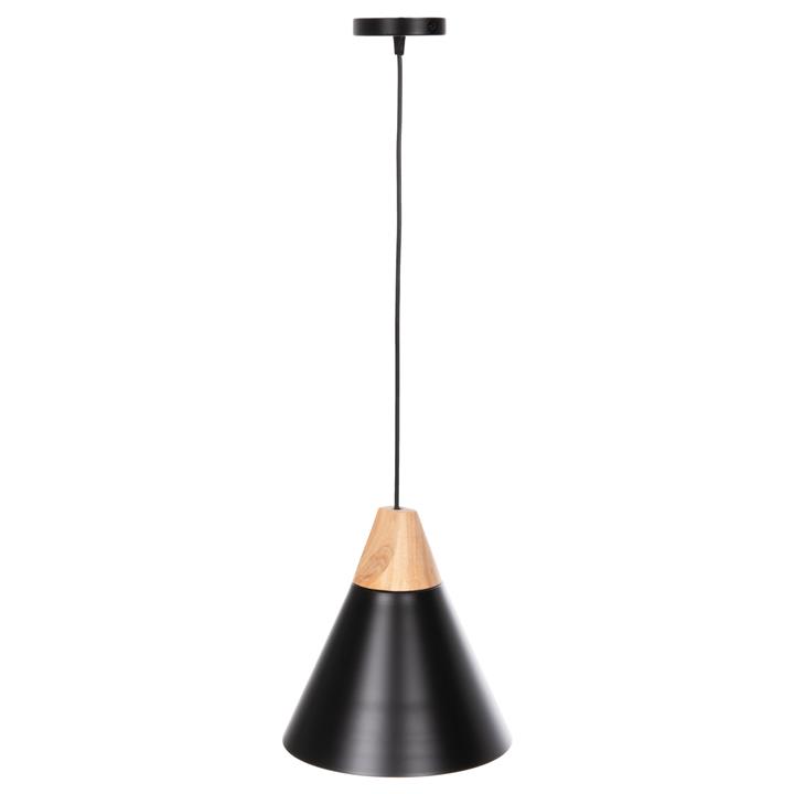 CEILING PENDANT LUMINAIRE HM4148 BLACK METAL CAP-WOOD DETAIL Φ22x115Hcm.