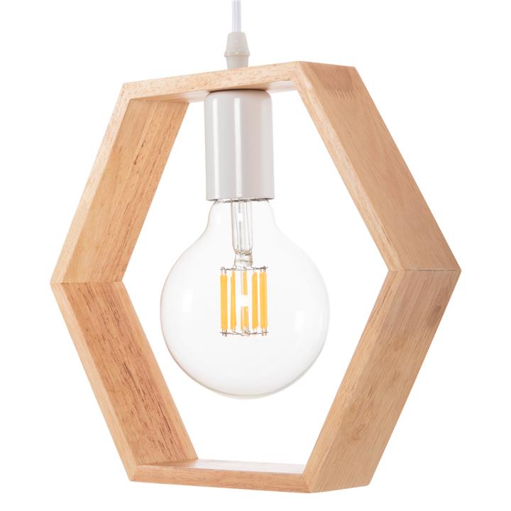 CEILING PENDANT LAMP HM4070 WOODEN HEXAGON CAP-WHITE CABLE 25,5Χ122,5H