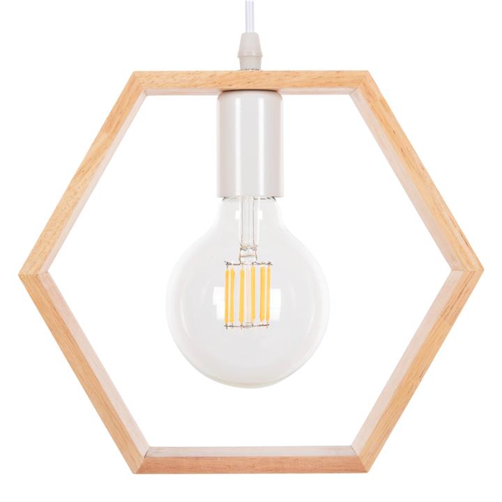 CEILING PENDANT LAMP HM4070 WOODEN HEXAGON CAP-WHITE CABLE 25,5Χ122,5H
