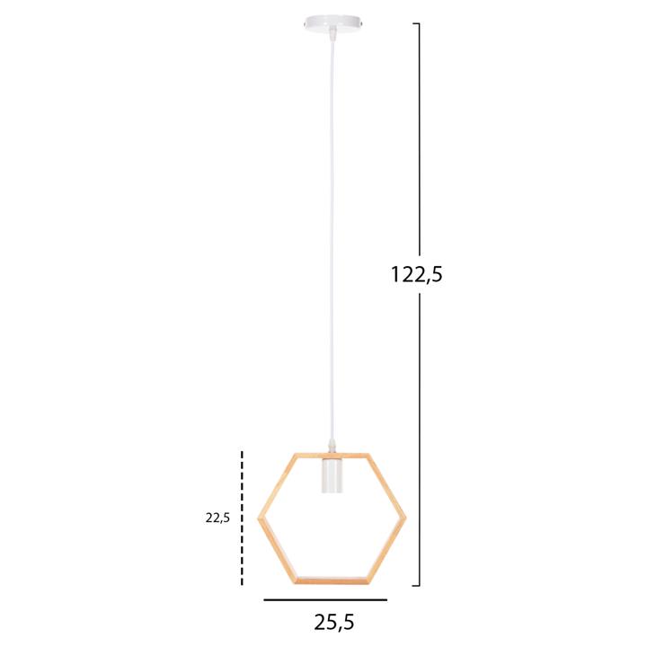 CEILING PENDANT LAMP HM4070 WOODEN HEXAGON CAP-WHITE CABLE 25,5Χ122,5H