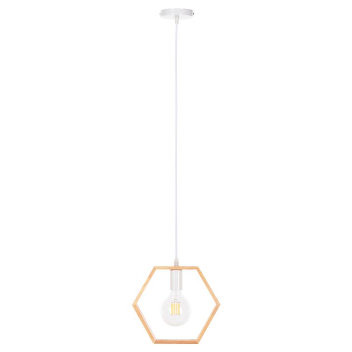 CEILING PENDANT LAMP HM4070 WOODEN HEXAGON CAP-WHITE CABLE 25,5Χ122,5H