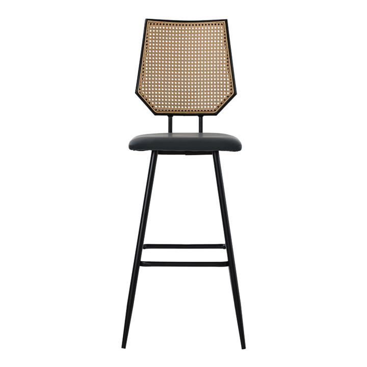 Bar stool Camilla pakoworld pe rattan natural-pu black-metal black 47.5x58x81cm
