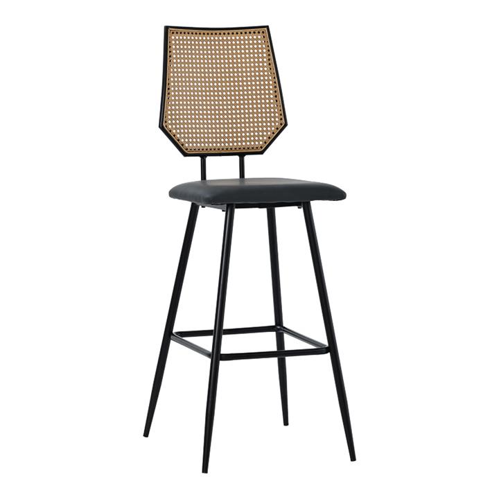 Bar stool Camilla pakoworld pe rattan natural-pu black-metal black 47.5x58x81cm