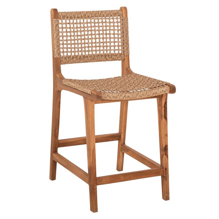 BAR STOOL WITH BACKREST BORIS HM9381.11 TEAK WOOD & VIRO ROPE 46x53x96 cm.