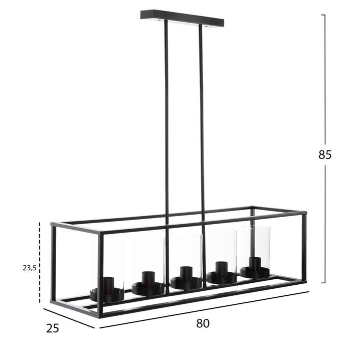 CEILING PENDANT LAMP HM4082 BLACK AND GLASS 80x25x23,5-85H cm.