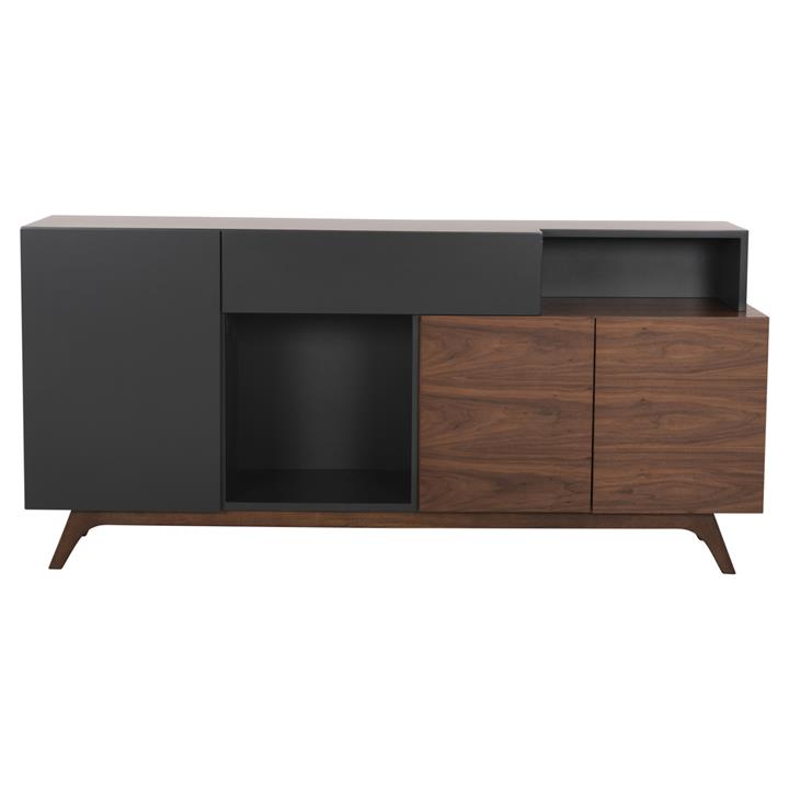 BUFFET PREDA HM9747 MDF WITH WALNUT & DARK GREY VENEER COLOR 167x28-40x80Hcm.