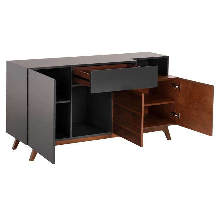 BUFFET PREDA HM9747 MDF WITH WALNUT & DARK GREY VENEER COLOR 167x28-40x80Hcm.