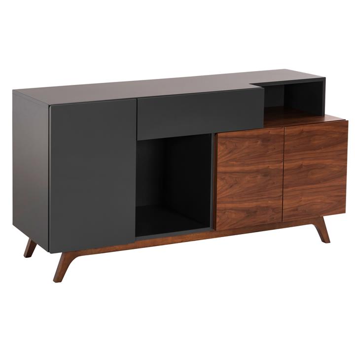 BUFFET PREDA HM9747 MDF WITH WALNUT & DARK GREY VENEER COLOR 167x28-40x80Hcm.