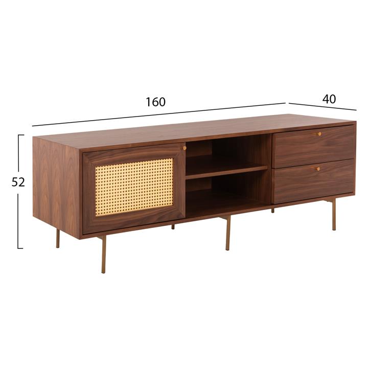 TV CABINET MEEN HM9736 MDF WITH WALNUT VENEER-GOLD LEGS 160x40x52Hcm.