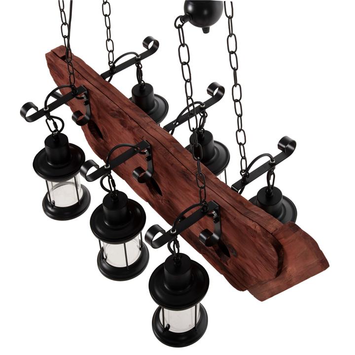 CEILING PENDANT 6-LIGHT FIXTURE HM4117 WOOD-METAL-GLASS 116Hcm.
