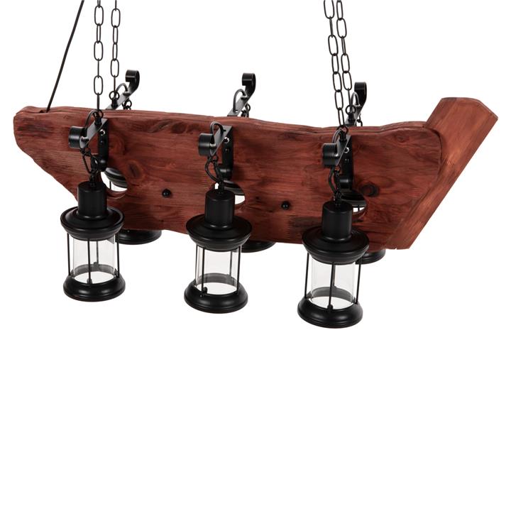 CEILING PENDANT 6-LIGHT FIXTURE HM4117 WOOD-METAL-GLASS 116Hcm.