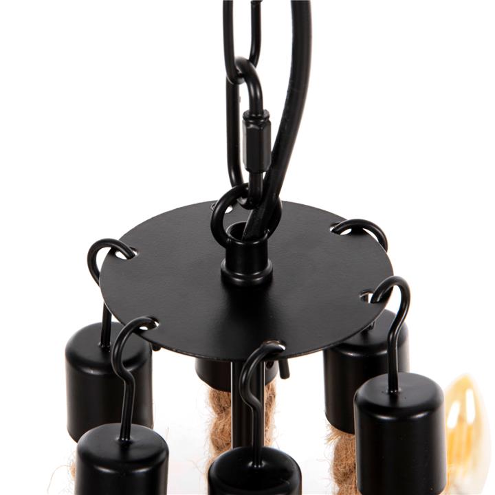 CEILING PENDANT FIXTURE HM4177 6-LIGHT WITH ROPE AND BLACK METAL 74x74x123Hcm.