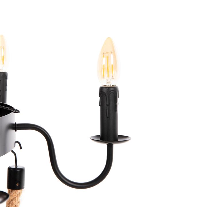 CEILING PENDANT FIXTURE HM4177 6-LIGHT WITH ROPE AND BLACK METAL 74x74x123Hcm.