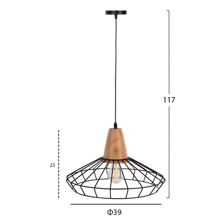 CEILING PENDANT LAMP HM4160 BLACK METAL-WOOD Φ39x117Hcm.