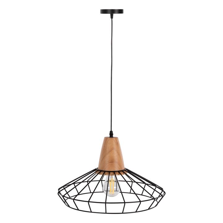 CEILING PENDANT LAMP HM4160 BLACK METAL-WOOD Φ39x117Hcm.