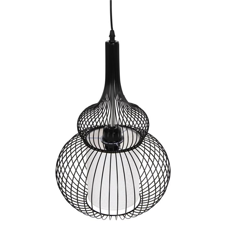 CEILING PENDANT LAMP HM4185 BLACK METAL-WHITE CLOTH Φ30x115H cm.