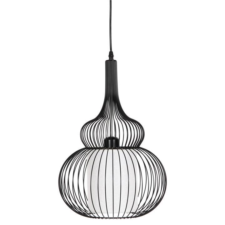 CEILING PENDANT LAMP HM4185 BLACK METAL-WHITE CLOTH Φ30x115H cm.