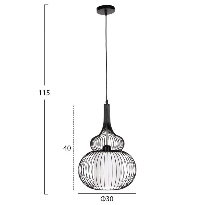 CEILING PENDANT LAMP HM4185 BLACK METAL-WHITE CLOTH Φ30x115H cm.