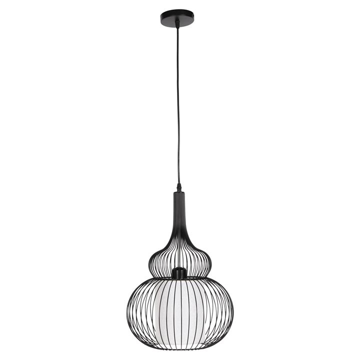 CEILING PENDANT LAMP HM4185 BLACK METAL-WHITE CLOTH Φ30x115H cm.