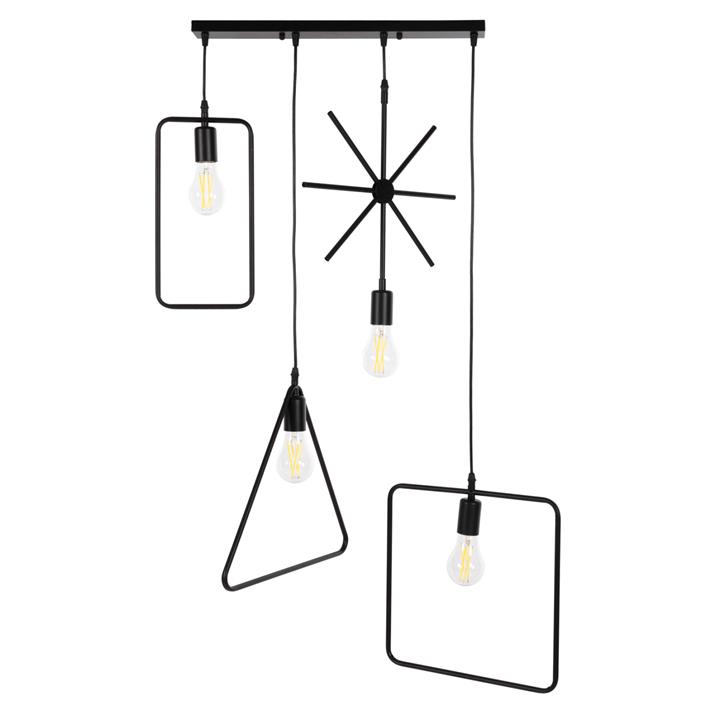 CEILING PENDANT 4-LIGHT HM4099 BLACK METAL GEOMETRICAL SHAPES 70x38x106H cm.