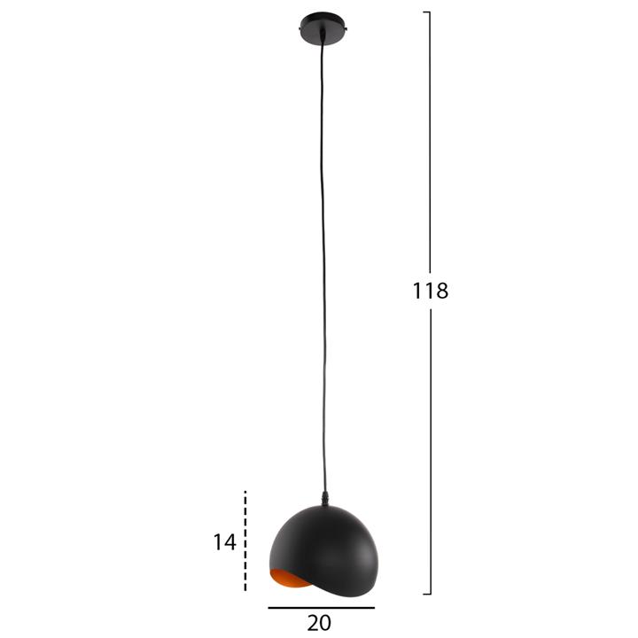 CEILING PENDANT LAMP HM4165.01 METAL SPHERE-BLACK & ORANGE Φ20x118Hcm.