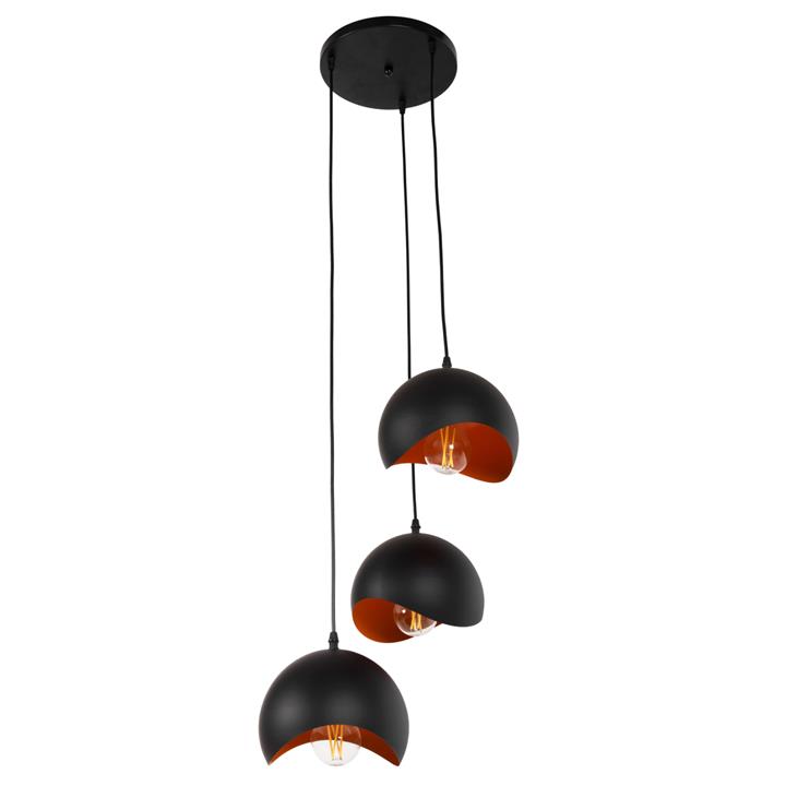 CEILING PENDANT 3-LIGHTER HM4166.01 METAL SPHERES IN BLACK-ORANGE Φ20x112Hcm.