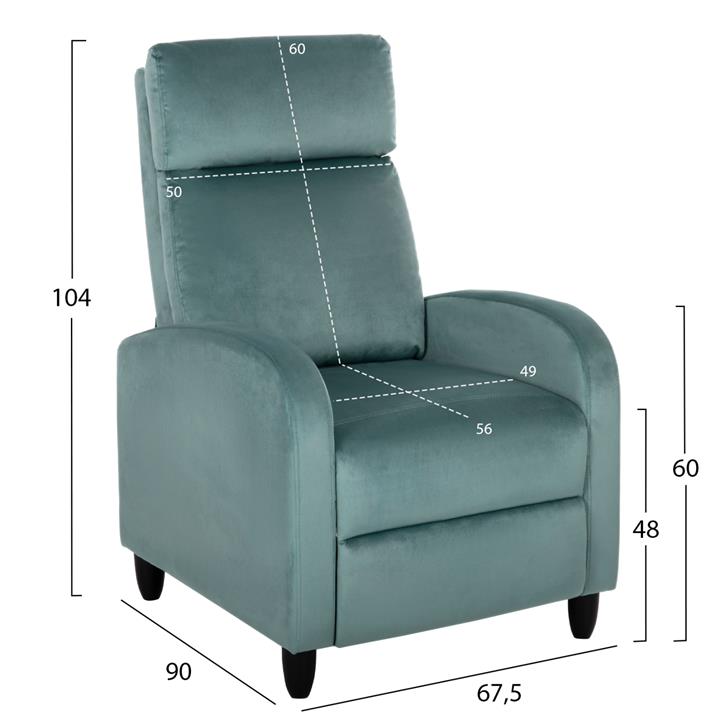 ARMCHAIR RELAX HIBER HM9782.07 PISTACHIO GREEN VELVET 67,5x90x104Hcm.