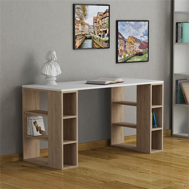 Working Table Colmar pakoworld in white - dark oak 140x60x75cm